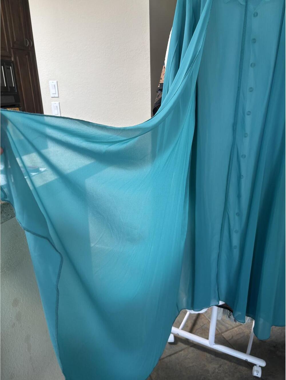 Light Teal Blue Sheer Button-Up Long Sleeve Vintage Style Duster XL - Picture 4 of 4